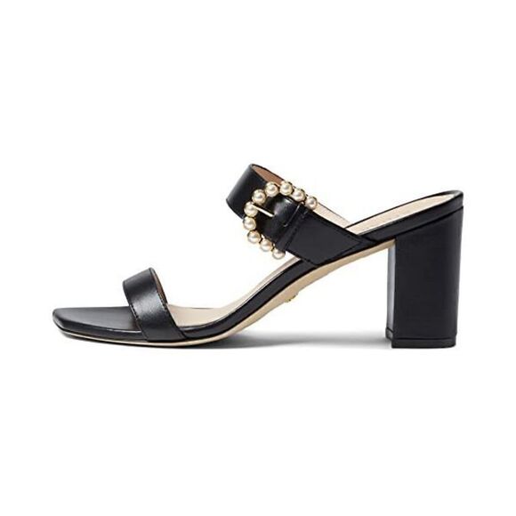 Stuart Weitzman Piper 75 Block Sandal Black Pearl Buckle size 9.5 - Picture 2 of 12